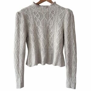 EXPRESS Mock Neck Cable Knit Sweater Light Gray Long Sleeve Peplum Women's Large